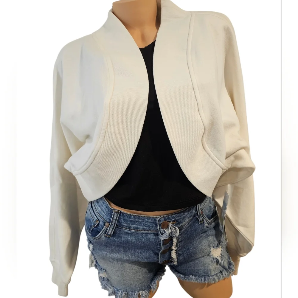 Zella Cloud Fleece Cardigan Open Front Shrug, Ivory Egret, size Medium - Picture 3 of 7